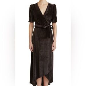 NWT Baltic Born Andi Ribbed Velvet Wrap Short Sleeve Maxi Dress Black Orchid XL